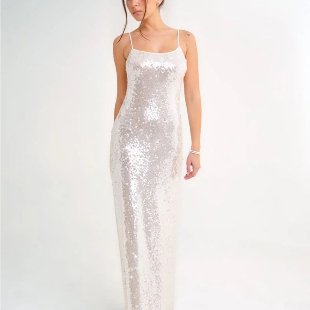 Rumored Silver Sequin Slip Maxi Dress